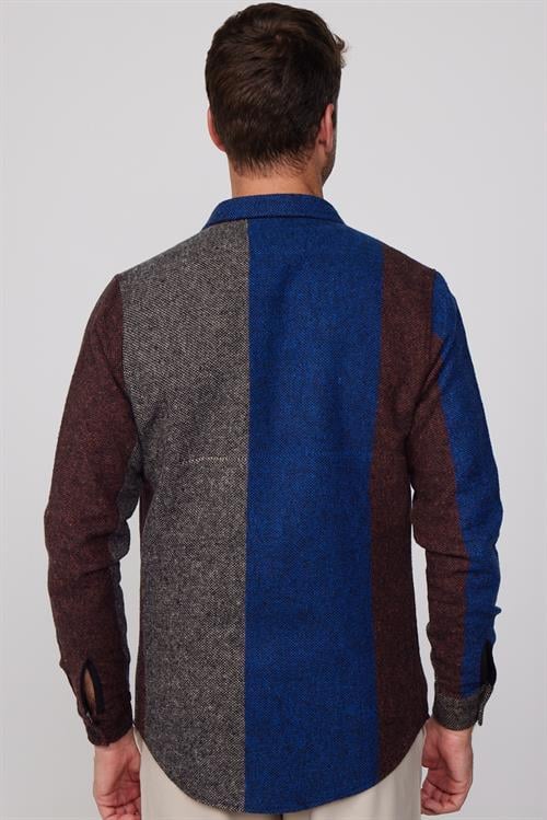 Erkek Slim Fit Dar Kesim Uzun Kollu Çizgili Kışlık Oduncu Gömlek