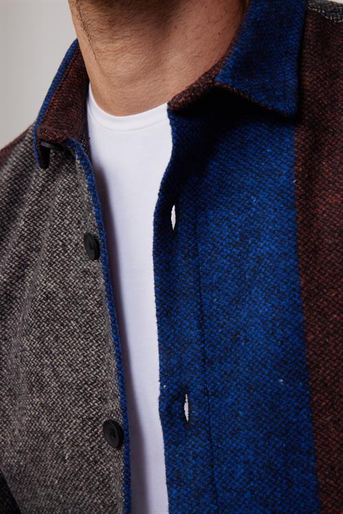 Erkek Slim Fit Dar Kesim Uzun Kollu Çizgili Kışlık Oduncu Gömlek