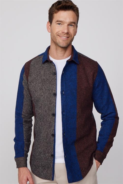 Erkek Slim Fit Dar Kesim Uzun Kollu Çizgili Kışlık Oduncu Gömlek