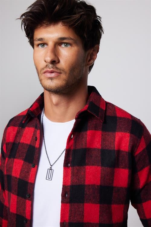Erkek Slim Fit Dar Kesim Uzun Kollu Kareli Kışlık Oduncu Gömlek