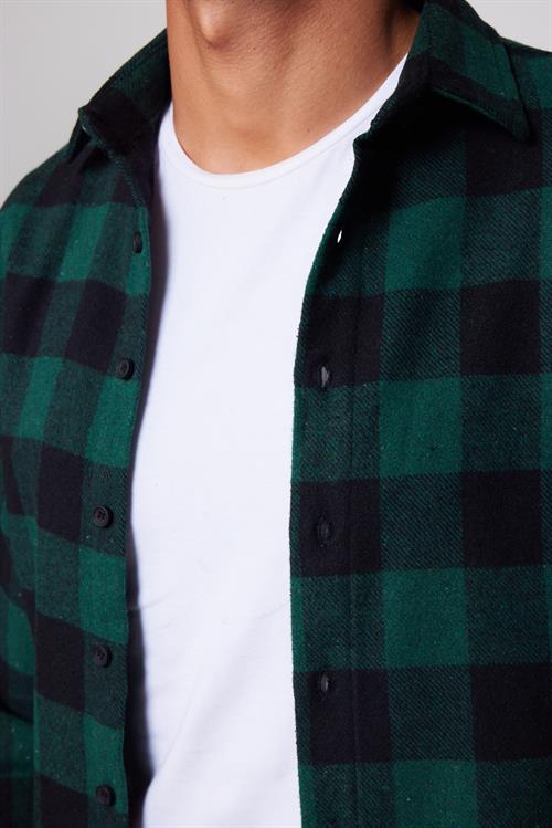 Erkek Slim Fit Dar Kesim Uzun Kollu Kareli Kışlık Oduncu Gömlek