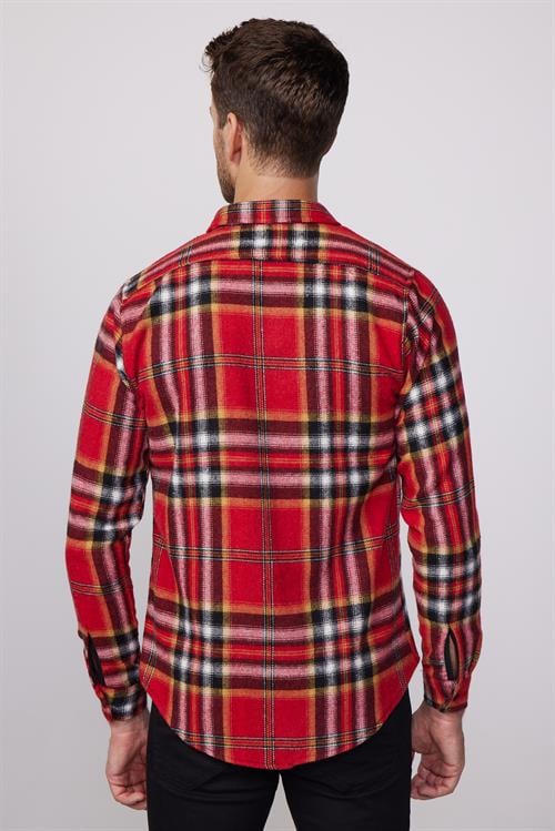 Erkek Slim Fit Dar Kesim Uzun Kollu Kareli Tek Cepli Kışlık Oduncu Gömlek