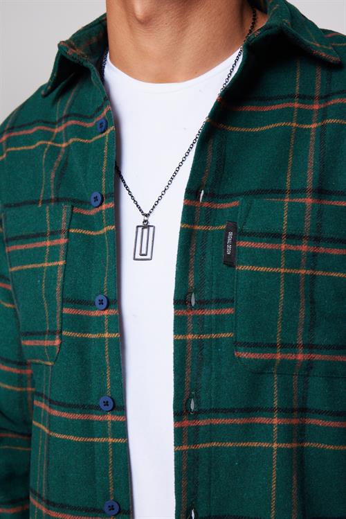 Erkek Slim Fit Dar Kesim Uzun Kollu Kareli Çift Cepli Kışlık Oduncu Gömlek