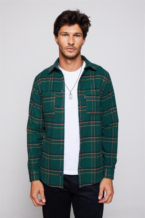 Erkek Slim Fit Dar Kesim Uzun Kollu Kareli Çift Cepli Kışlık Oduncu Gömlek