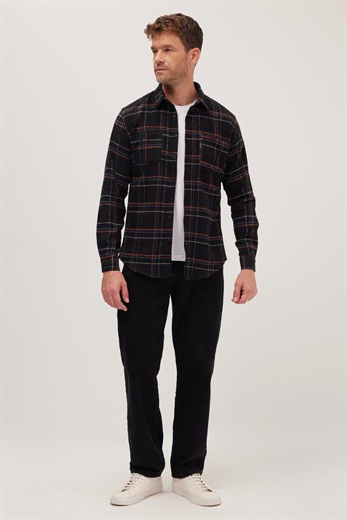 Erkek Slim Fit Dar Kesim Uzun Kollu Kareli Çift Cepli Kışlık Oduncu Gömlek