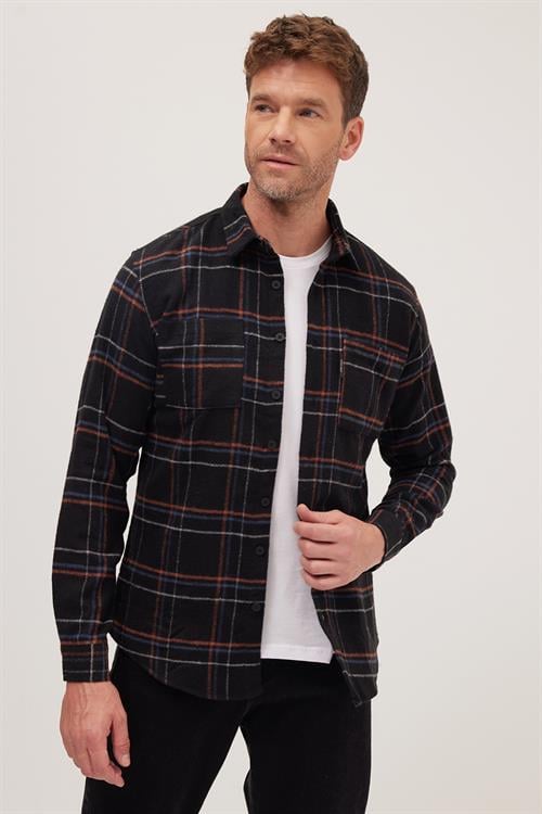 Erkek Slim Fit Dar Kesim Uzun Kollu Kareli Çift Cepli Kışlık Oduncu Gömlek