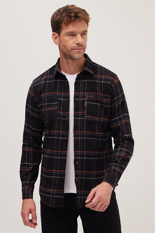 Erkek Slim Fit Dar Kesim Uzun Kollu Kareli Çift Cepli Kışlık Oduncu Gömlek