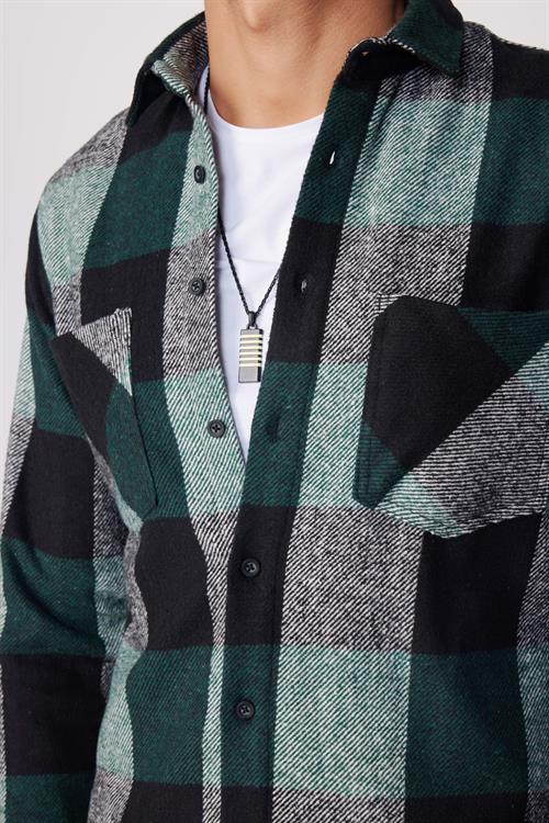Erkek Slim Fit Dar Kesim Uzun Kollu Kareli Çift Cepli Kışlık Oduncu Gömlek