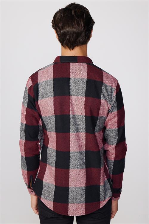 Erkek Slim Fit Dar Kesim Uzun Kollu Kareli Çift Cepli Kışlık Oduncu Gömlek