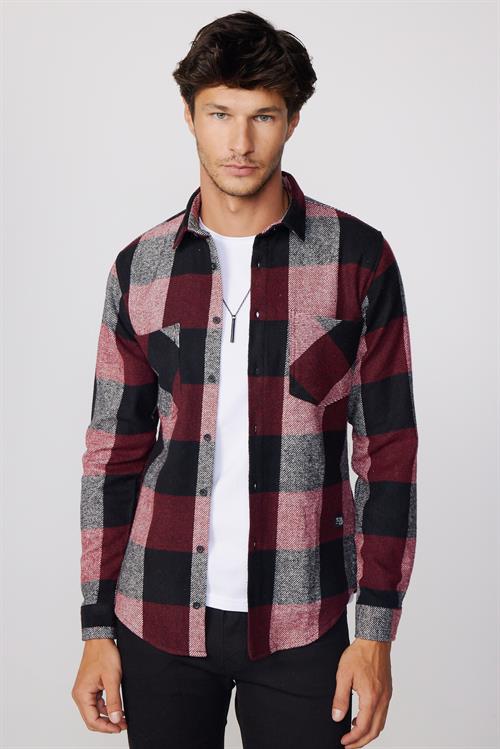 Erkek Slim Fit Dar Kesim Uzun Kollu Kareli Çift Cepli Kışlık Oduncu Gömlek
