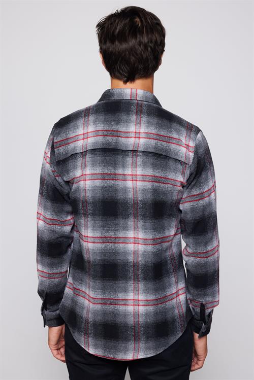 Erkek Slim Fit Dar Kesim Uzun Kollu Kareli Çift Cepli Kışlık Oduncu Gömlek