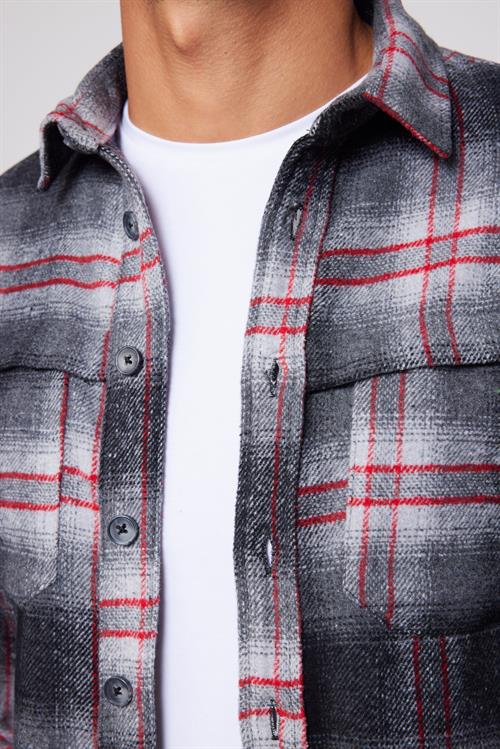 Erkek Slim Fit Dar Kesim Uzun Kollu Kareli Çift Cepli Kışlık Oduncu Gömlek