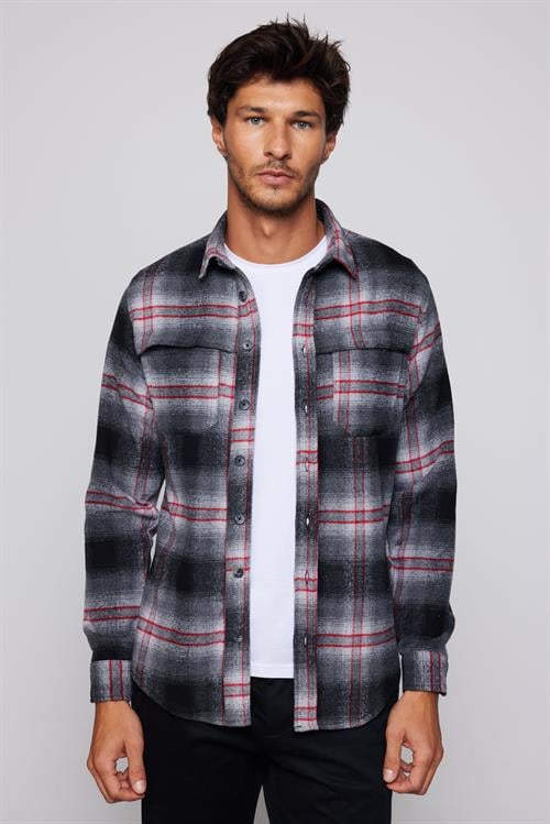 Erkek Slim Fit Dar Kesim Uzun Kollu Kareli Çift Cepli Kışlık Oduncu Gömlek