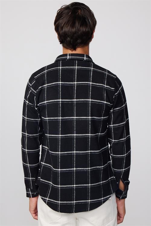 Erkek Slim Fit Dar Kesim Uzun Kollu Kareli Kışlık Oduncu Gömlek