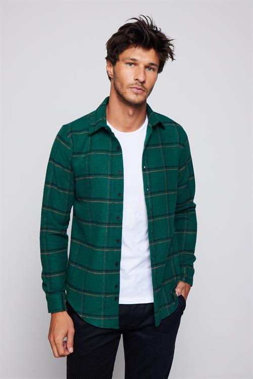 Erkek Slim Fit Dar Kesim Uzun Kollu Kareli Kışlık Oduncu Gömlek - 1 Alana 1 Bedava