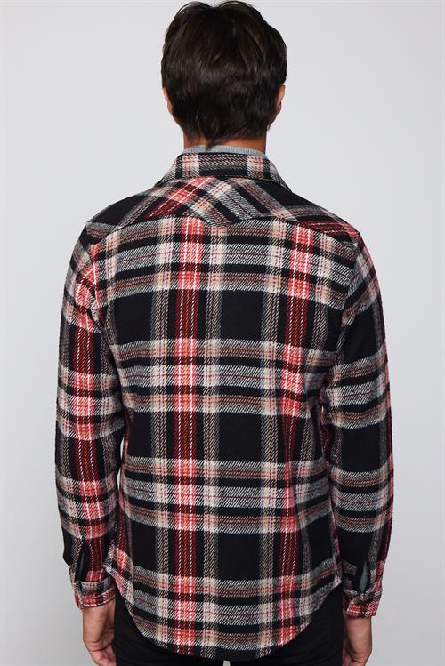 Erkek Slim Fit Dar Kesim Uzun Kollu Kareli Tek Cepli Kışlık Oduncu Gömlek
