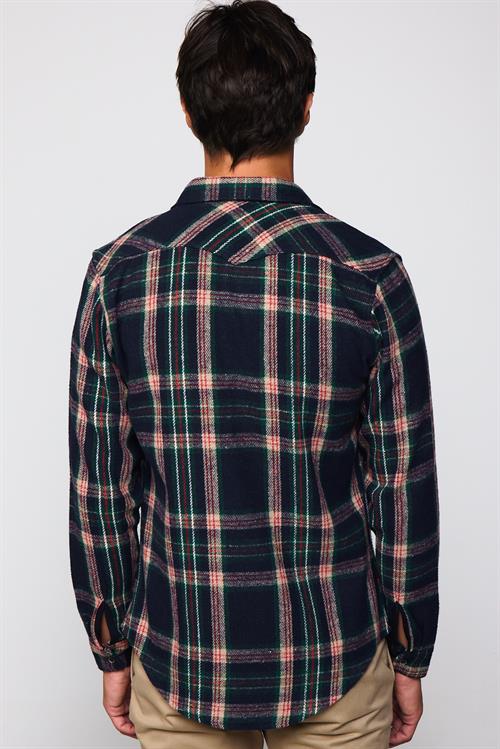 Erkek Slim Fit Dar Kesim Uzun Kollu Kareli Tek Cepli Kışlık Oduncu Gömlek