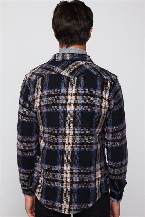 Erkek Slim Fit Dar Kesim Uzun Kollu Kareli Tek Cepli Kışlık Oduncu Gömlek