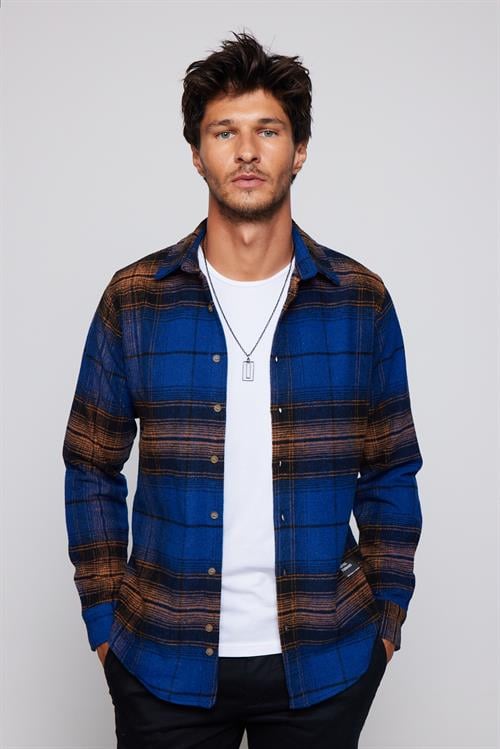 Erkek Slim Fit Dar Kesim Uzun Kollu Kareli Kışlık Oduncu Gömlek