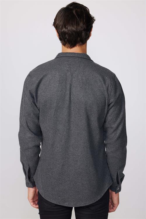 Erkek Slim Fit Dar Kesim Uzun Kollu Pamuklu Düz Kışlık Oduncu Gri Gömlek