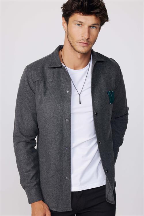 Erkek Slim Fit Dar Kesim Uzun Kollu Pamuklu Düz Kışlık Oduncu Gri Gömlek