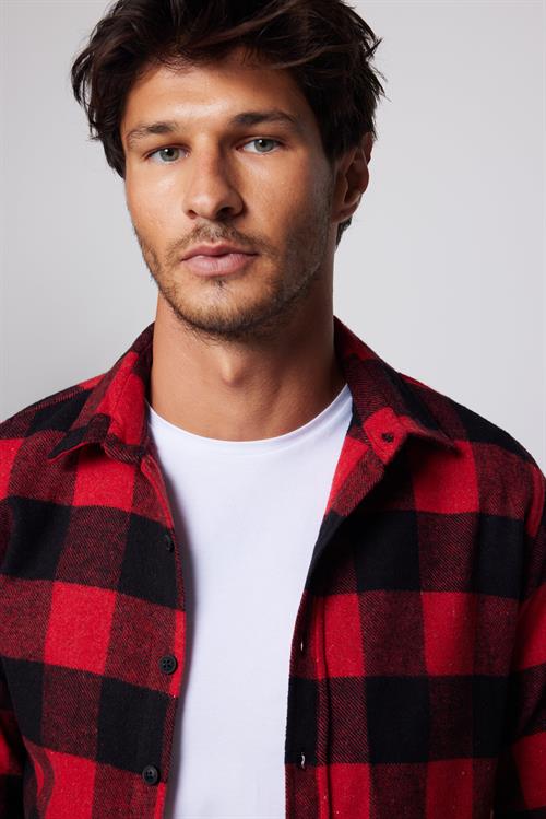 Erkek Slim Fit Dar Kesim Uzun Kollu Kareli Kışlık Oduncu Gömlek