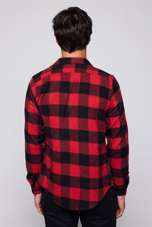 Erkek Slim Fit Dar Kesim Uzun Kollu Kareli Kışlık Oduncu Gömlek