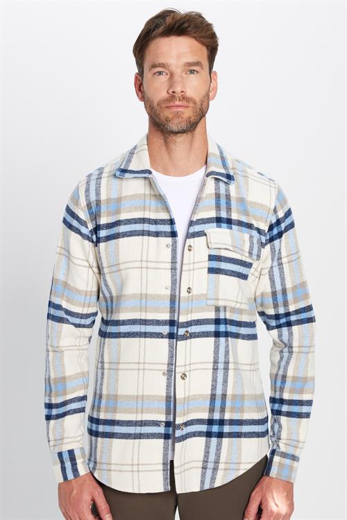 Slim Fit Kapaklı Tek Cep Çıtçıtlı Düğme Kareli Oduncu Erkek Gömlek