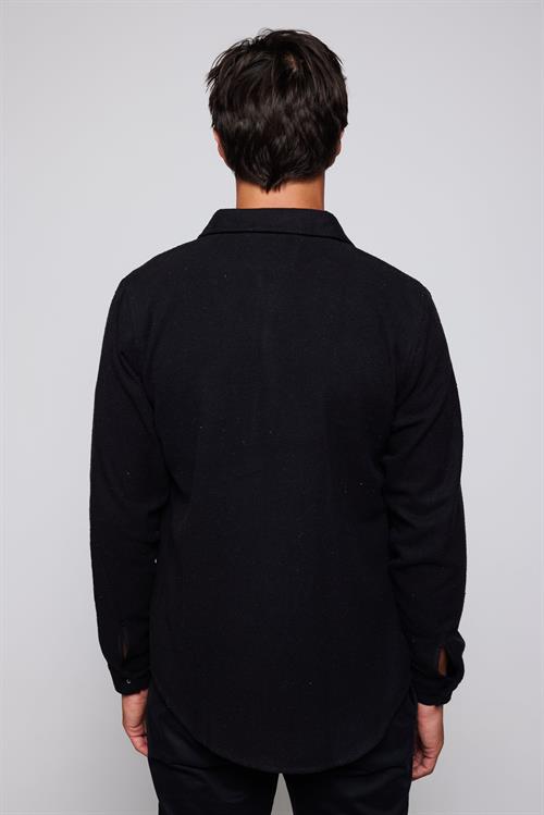 Erkek Slim Fit Dar Kesim Oduncu Düz Çift Cepli Siyah Gömlek