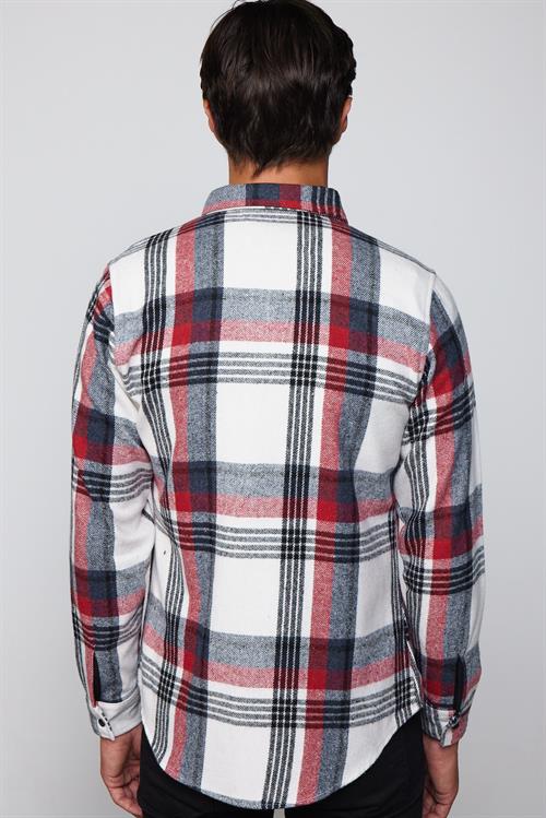 Erkek Slim Fit Dar Kesim Uzun Kollu Pamuklu Kareli Kışlık Oduncu Düğmeli Yaka Gömlek