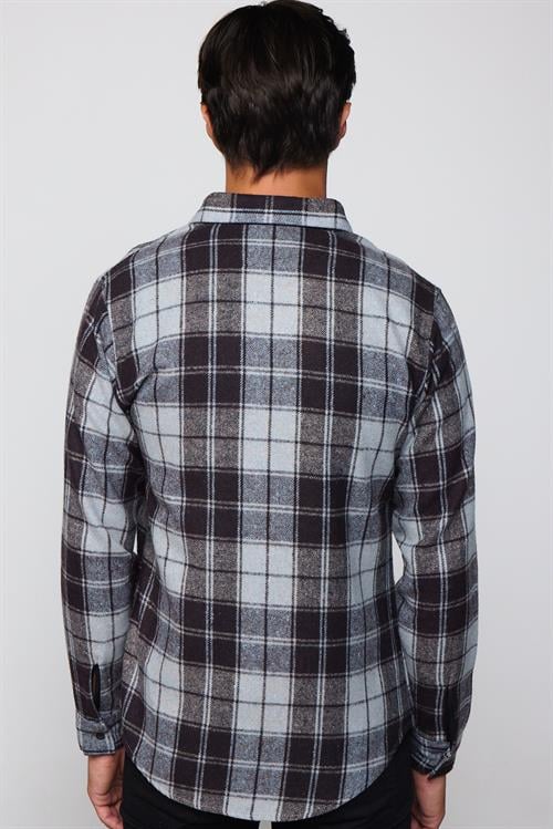 Erkek Slim Fit Dar Kesim Uzun Kollu Pamuklu Kareli Kışlık Oduncu Düğmeli Yaka Gömlek
