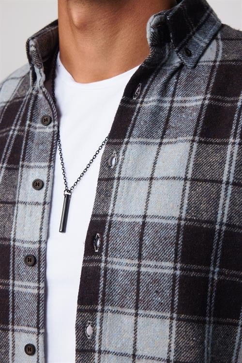 Erkek Slim Fit Dar Kesim Uzun Kollu Pamuklu Kareli Kışlık Oduncu Düğmeli Yaka Gömlek