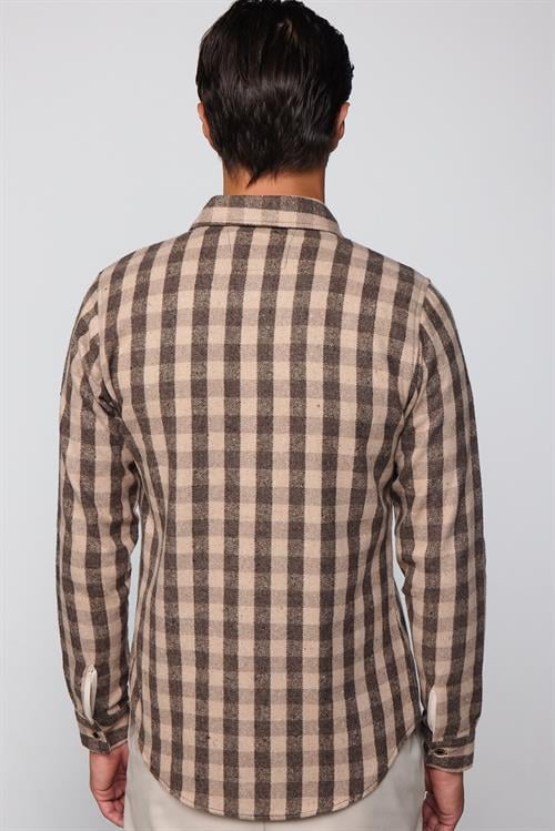 Erkek Slim Fit Dar Kesim Uzun Kollu Pamuklu Kareli Kışlık Oduncu Düğmeli Yaka Gömlek