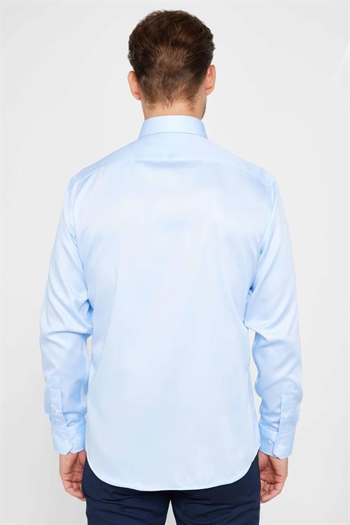Slim Fit Mavi Non-Iron %100 Pamuk Doğa Dostu Ekoteks Belgeli Ütü Gerektirmez Gömlek