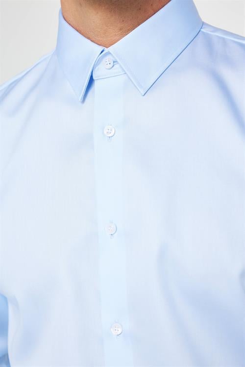 Slim Fit Mavi Non-Iron %100 Pamuk Doğa Dostu Ekoteks Belgeli Ütü Gerektirmez Gömlek