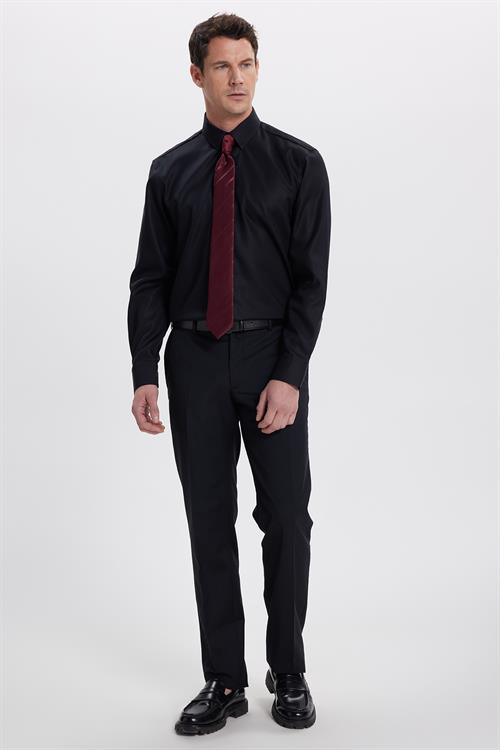 Slim Fit Siyah Non-Iron %100 Pamuk Doğa Dostu Ekoteks Belgeli Ütü Gerektirmez Gömlek