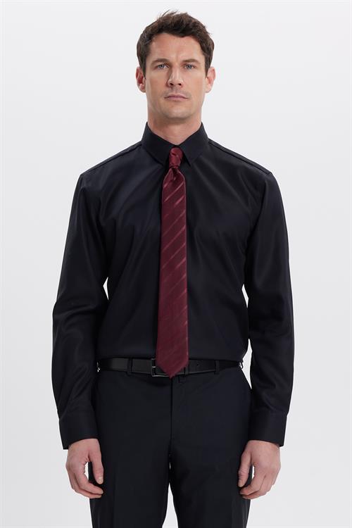 Slim Fit Siyah Non-Iron %100 Pamuk Doğa Dostu Ekoteks Belgeli Ütü Gerektirmez Gömlek