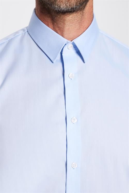 Slim Fit Mavi Non-Iron %100 Pamuk Doğa Dostu Ekoteks Belgeli Ütü Gerektirmez Gömlek