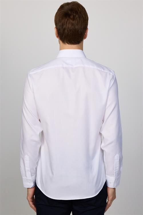 Erkek Slim Fit Dar Kesim Uzun Kollu Pamuklu Premium Seri Cotton Likralı Beyaz Gömlek