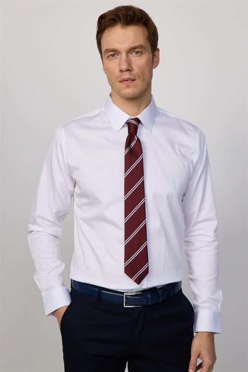 Erkek Slim Fit Dar Kesim Uzun Kollu Pamuklu Premium Seri Cotton Likralı Beyaz Gömlek