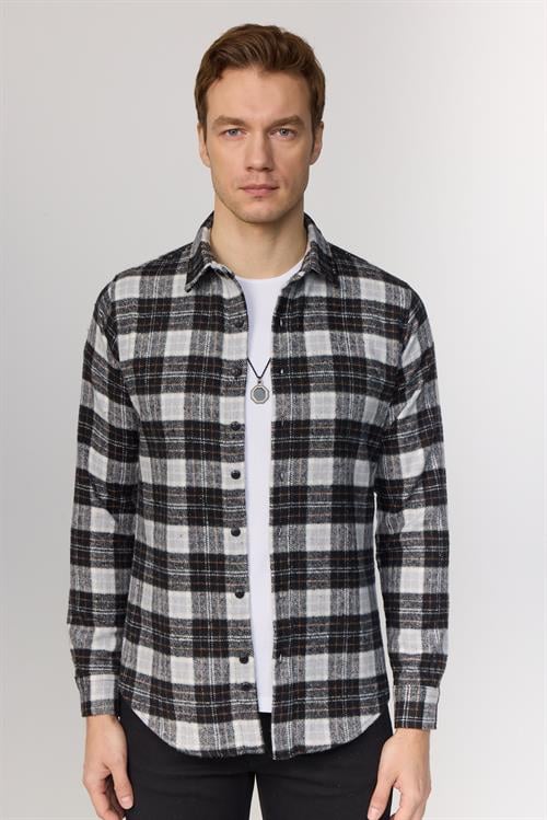 Erkek Slim Fit Dar Kesim Uzun Kollu Kareli Kışlık Oduncu Gömlek