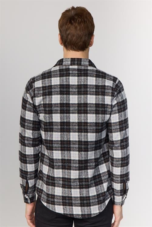 Erkek Slim Fit Dar Kesim Uzun Kollu Kareli Kışlık Oduncu Gömlek
