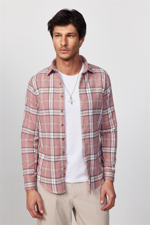 Erkek Slim Fit Dar Kesim Uzun Kollu Kareli Kışlık Oduncu Gömlek