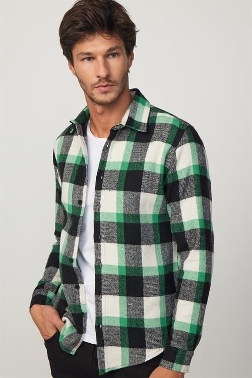 Erkek Slim Fit Dar Kesim Uzun Kollu Kareli Kışlık Oduncu Gömlek - 1 Alana 1 Bedava