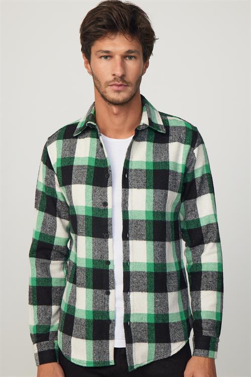 Erkek Slim Fit Dar Kesim Uzun Kollu Kareli Kışlık Oduncu Gömlek