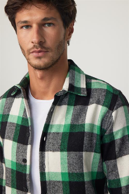 Erkek Slim Fit Dar Kesim Uzun Kollu Kareli Kışlık Oduncu Gömlek