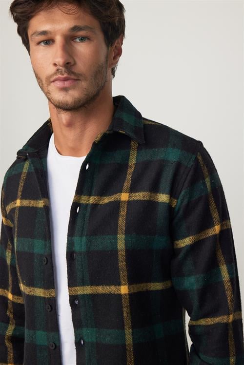 Erkek Slim Fit Dar Kesim Uzun Kollu Kareli Kışlık Oduncu Gömlek