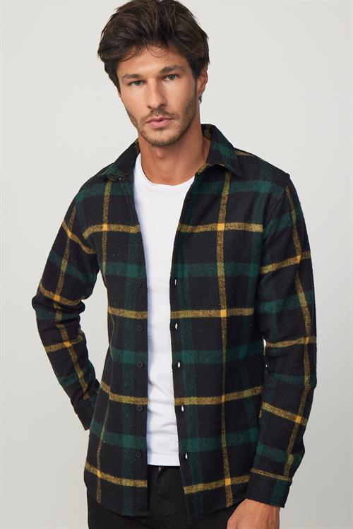 Erkek Slim Fit Dar Kesim Uzun Kollu Kareli Kışlık Oduncu Gömlek
