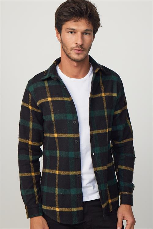 Erkek Slim Fit Dar Kesim Uzun Kollu Kareli Kışlık Oduncu Gömlek
