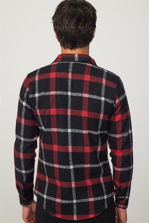 Erkek Slim Fit Dar Kesim Uzun Kollu Kareli Kışlık Oduncu Gömlek